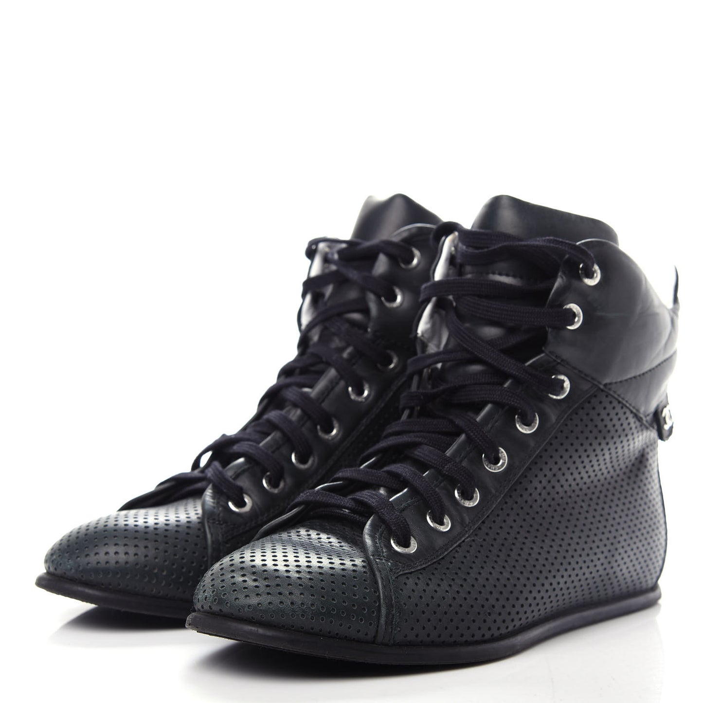 Perforated Lambskin High Top CC Sneakers 36.5 Black
