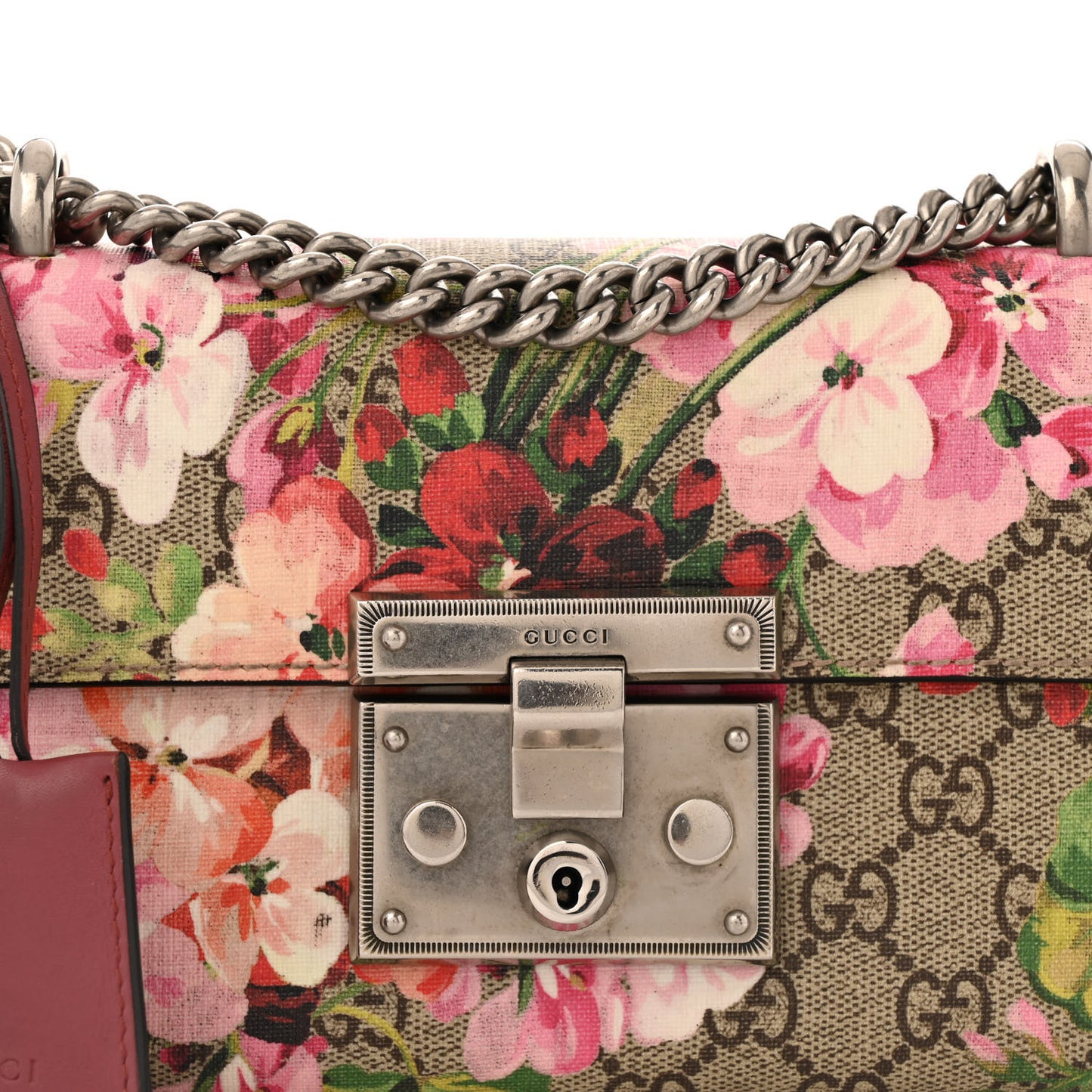 GG Supreme Monogram Blooms Small Padlock Shoulder Bag Beige Multicolor Dry Rose
