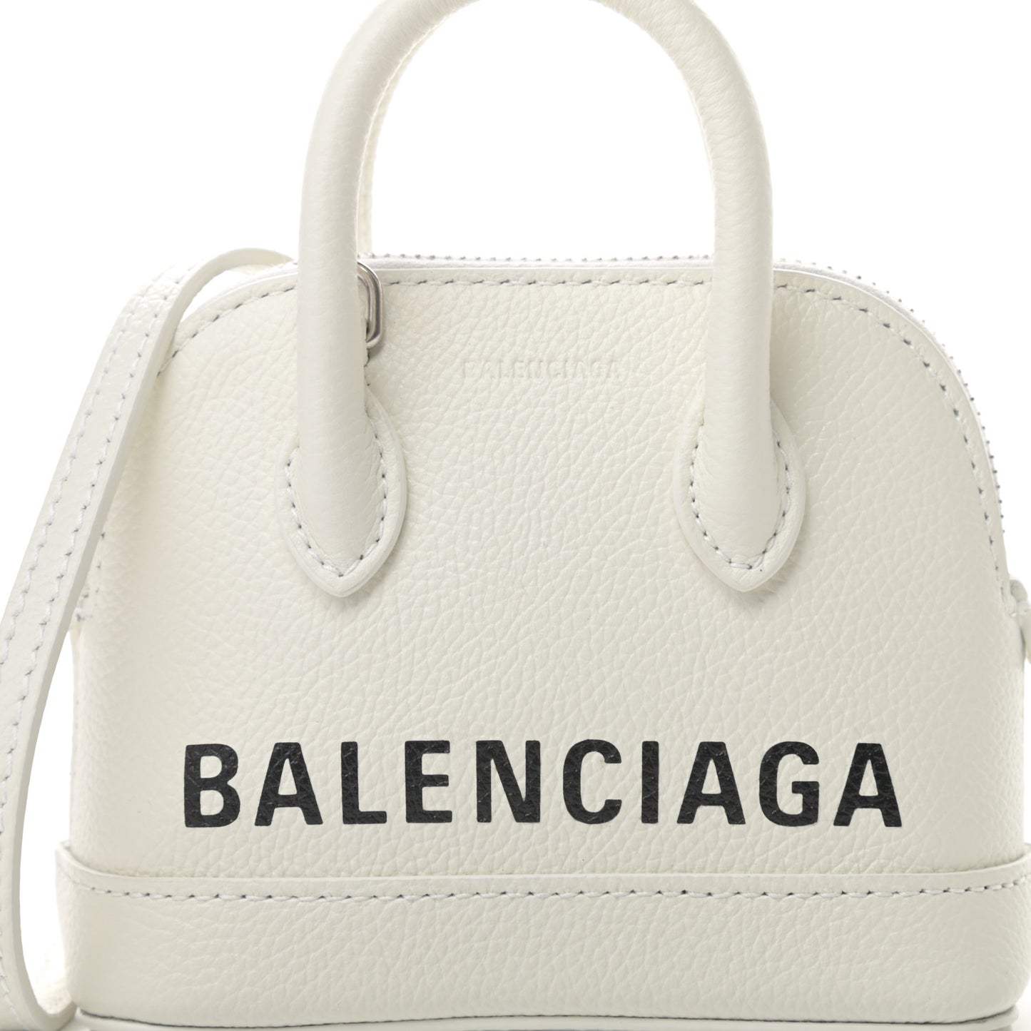 Grained Calfskin Logo Mini Ville Top Handle Bag White Black