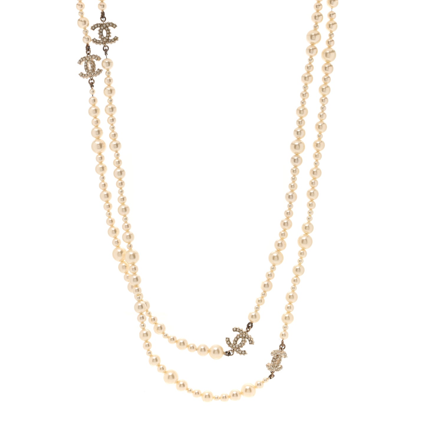 Pearl Multistrand CC Long Necklace Pearly White