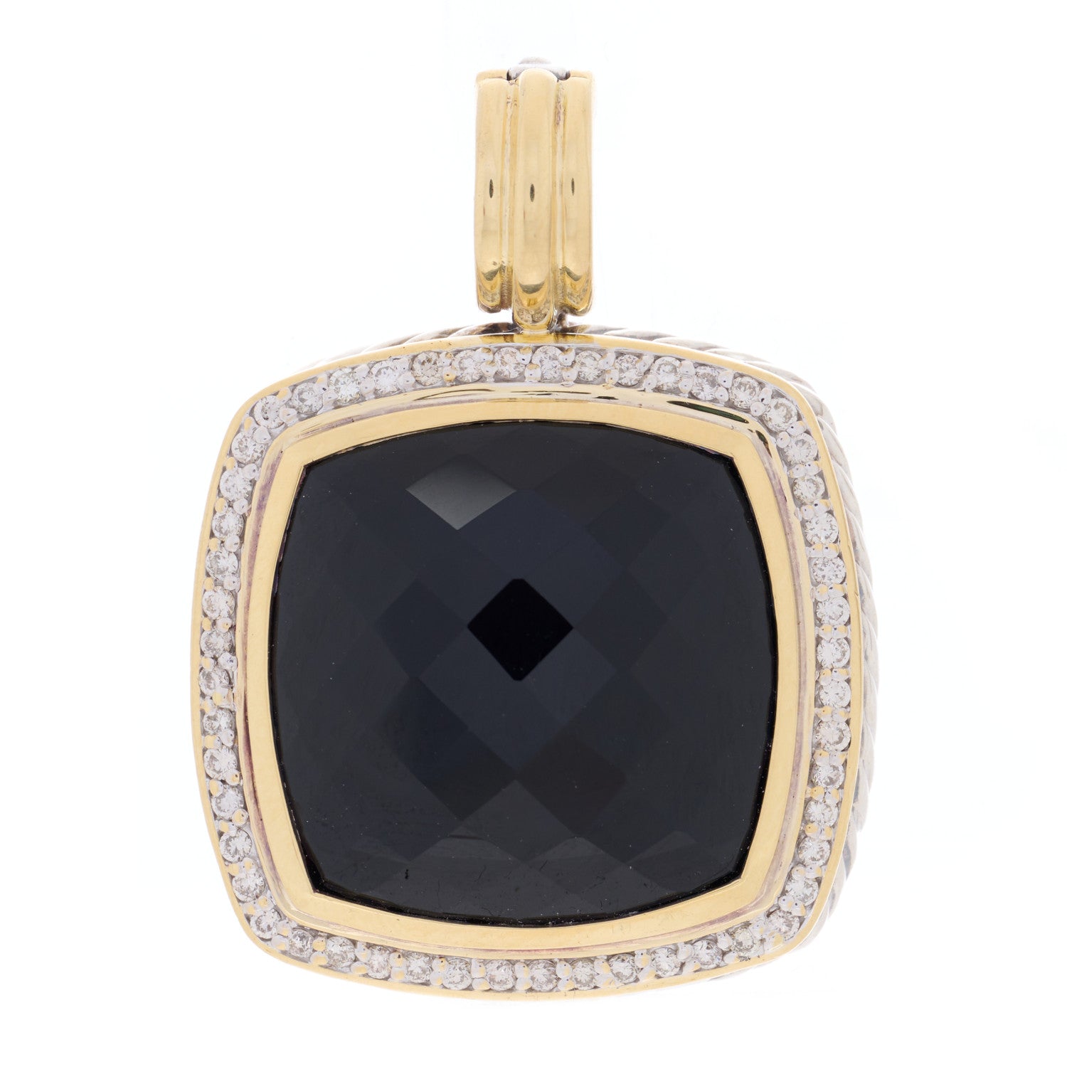 David Yurman Sterling Silver 18K Yellow Gold Diamond Black Onyx 20mm Albion Enhancer Pendant 1 of 4