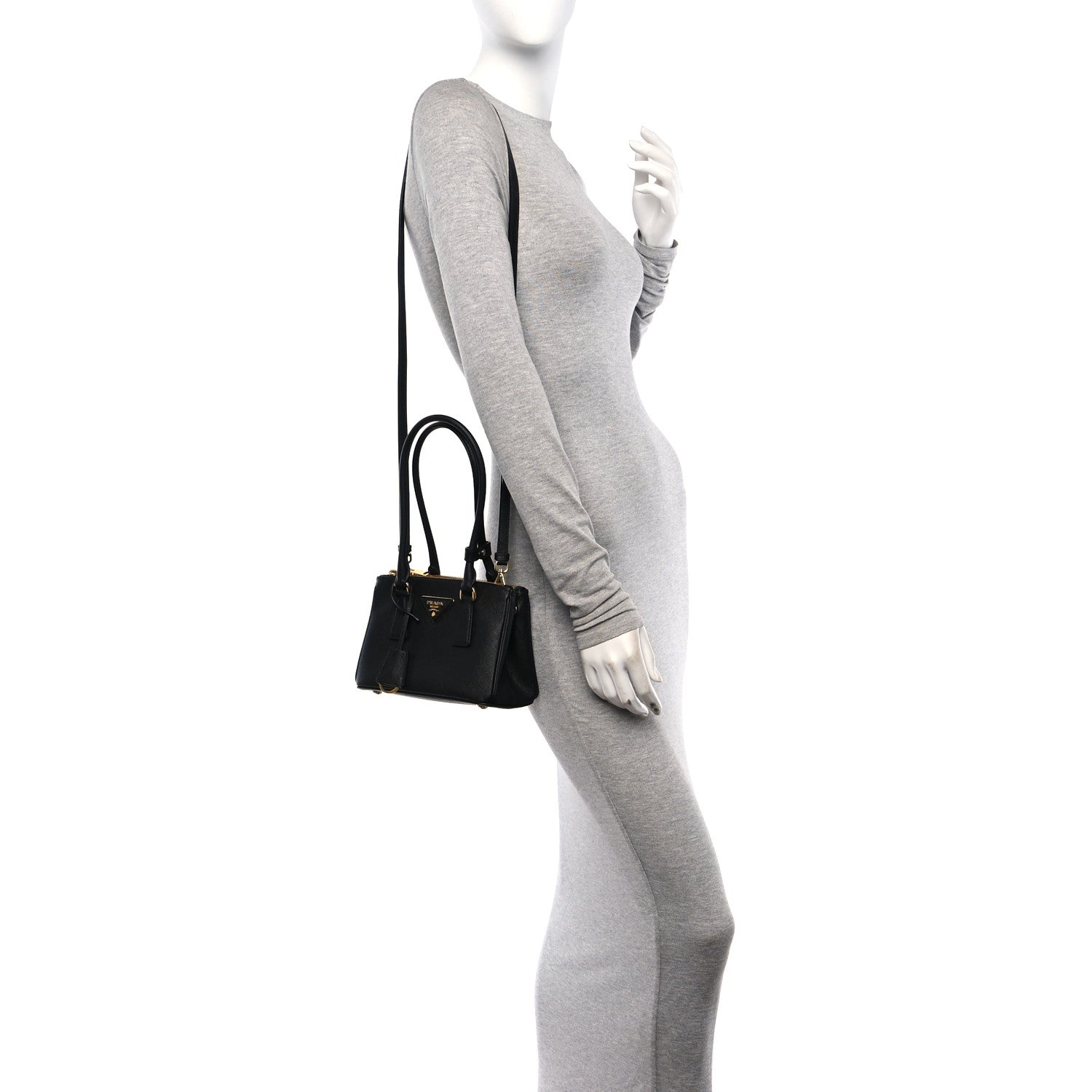 Prada Saffiano Lux Mini Galleria Double Zip Shoulder Tote Black 2 of 12