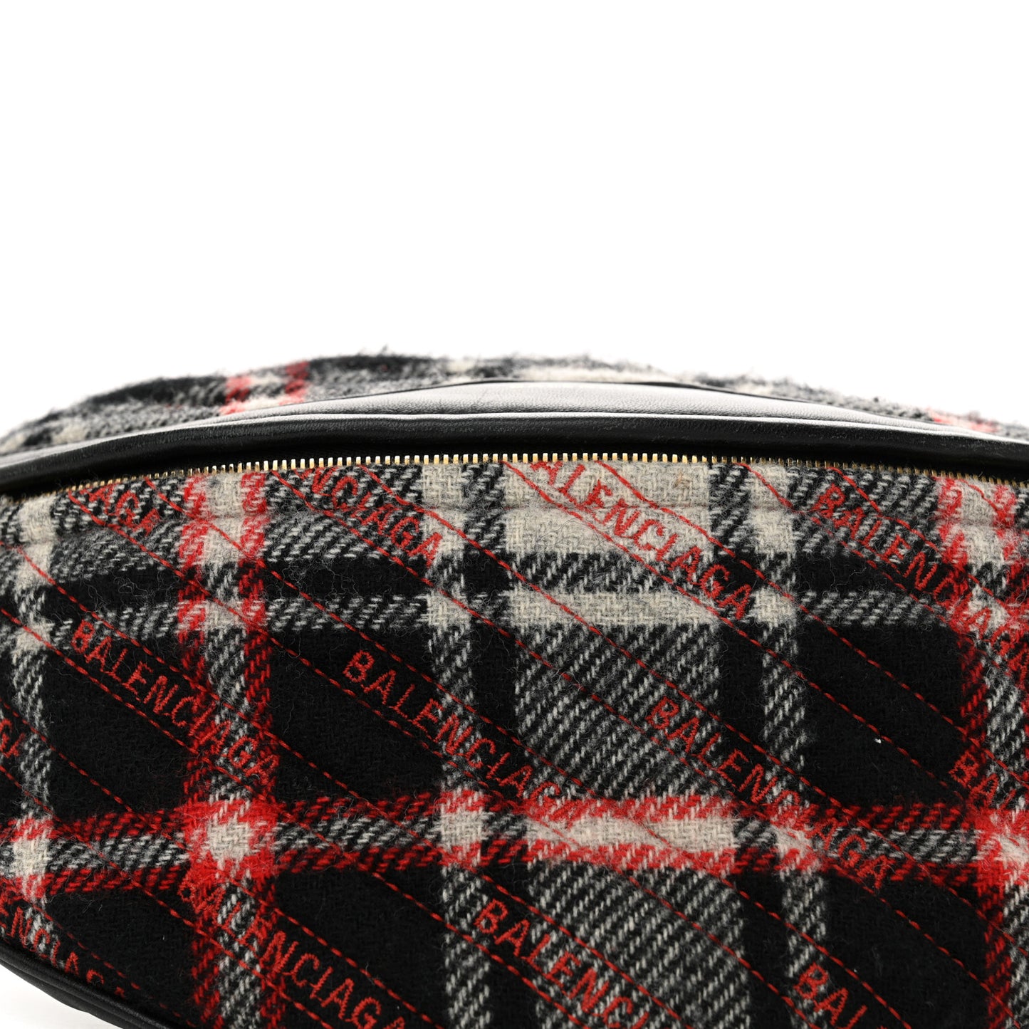 Wool Plaid Diagonal Allover Logo Matelasse XS Souvenir Belt Bag Black White Red