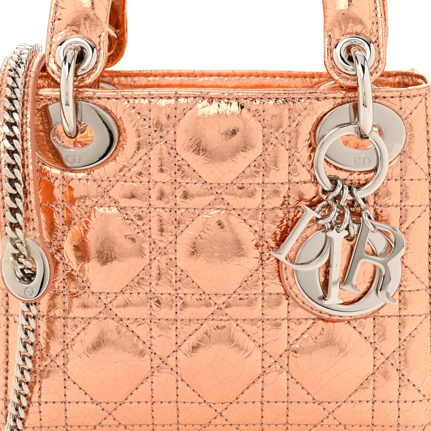 Metallic Calfskin Cannage Mini Lady Dior Pink