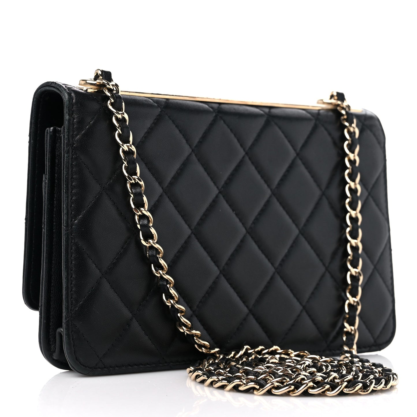 Lambskin Quilted Trendy CC Wallet On Chain WOC Black