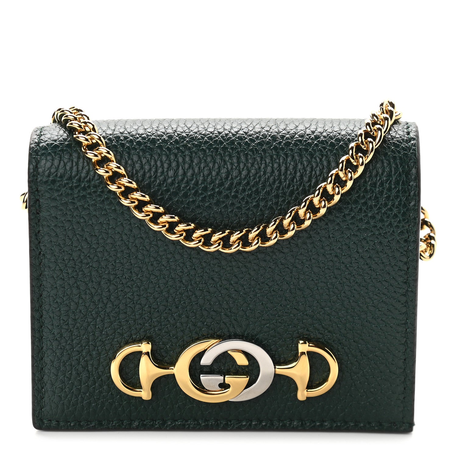 Gucci Grainy Calfskin Zumi Chain Card Case Wallet Vintage Green 1 of 9