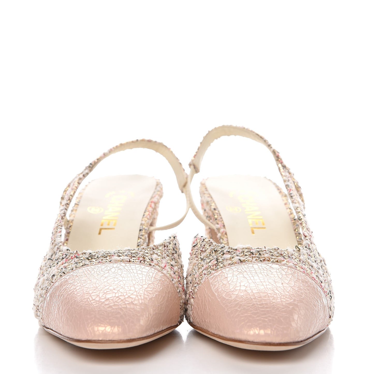 Tweed Patent Cap Toe CC Slingback Pumps 39.5 Pink