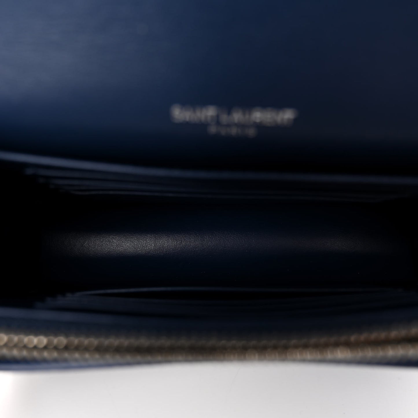 Calfskin Crocodile Embossed Monogram Sunset Chain Wallet Denim