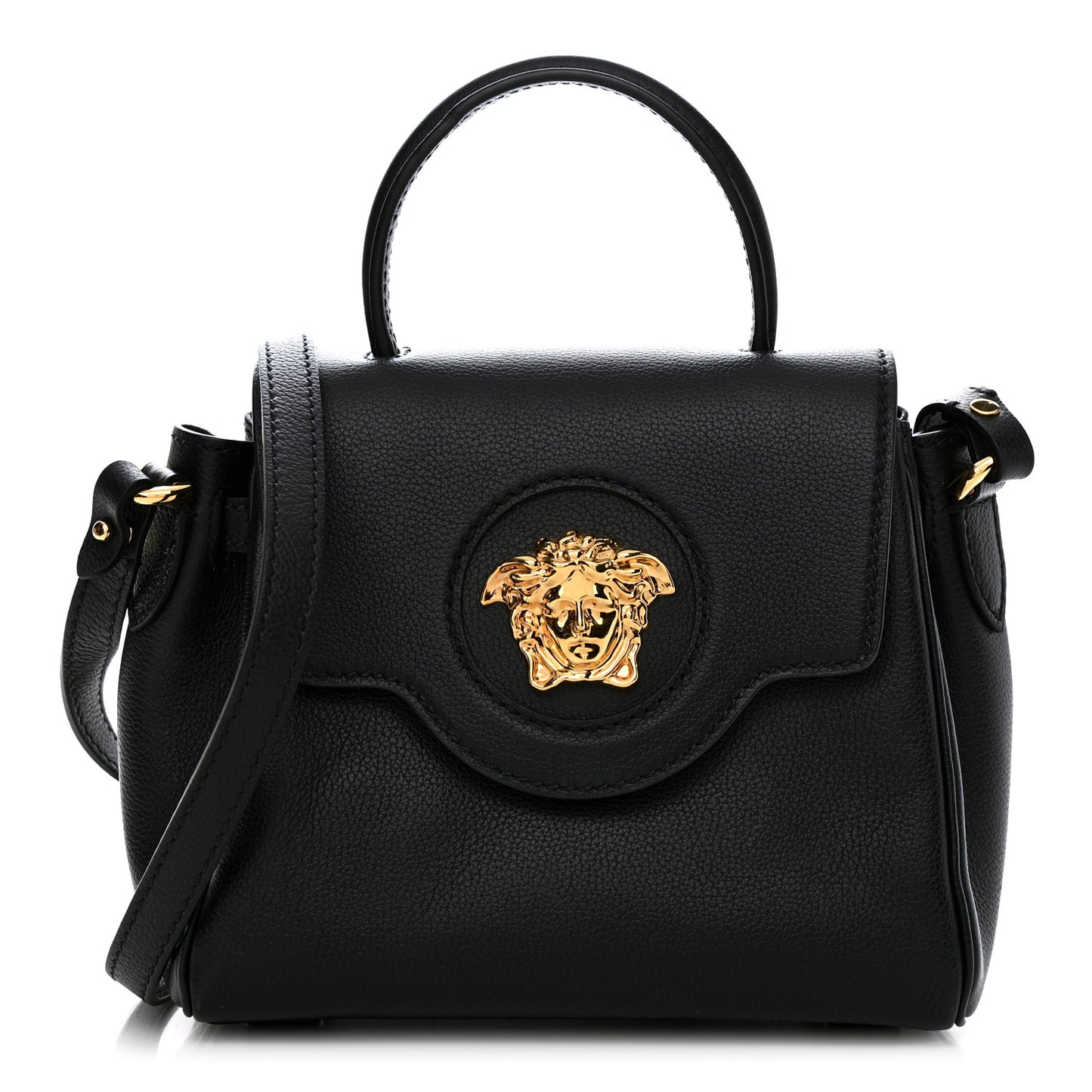 Grained Calfskin Small La Medusa Top Handle Bag Black