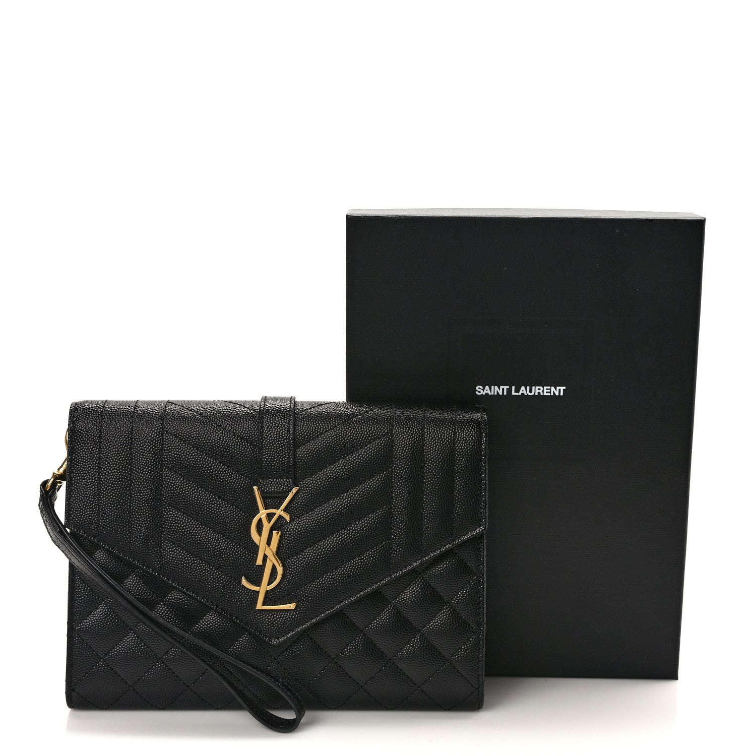 Saint Laurent Grain De Poudre Textured Mixed Matelasse Triquilt Monogram Clutch Black 11 of 11