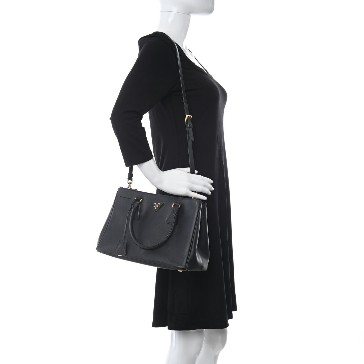 Saffiano Small Galleria Double Zip Tote Black