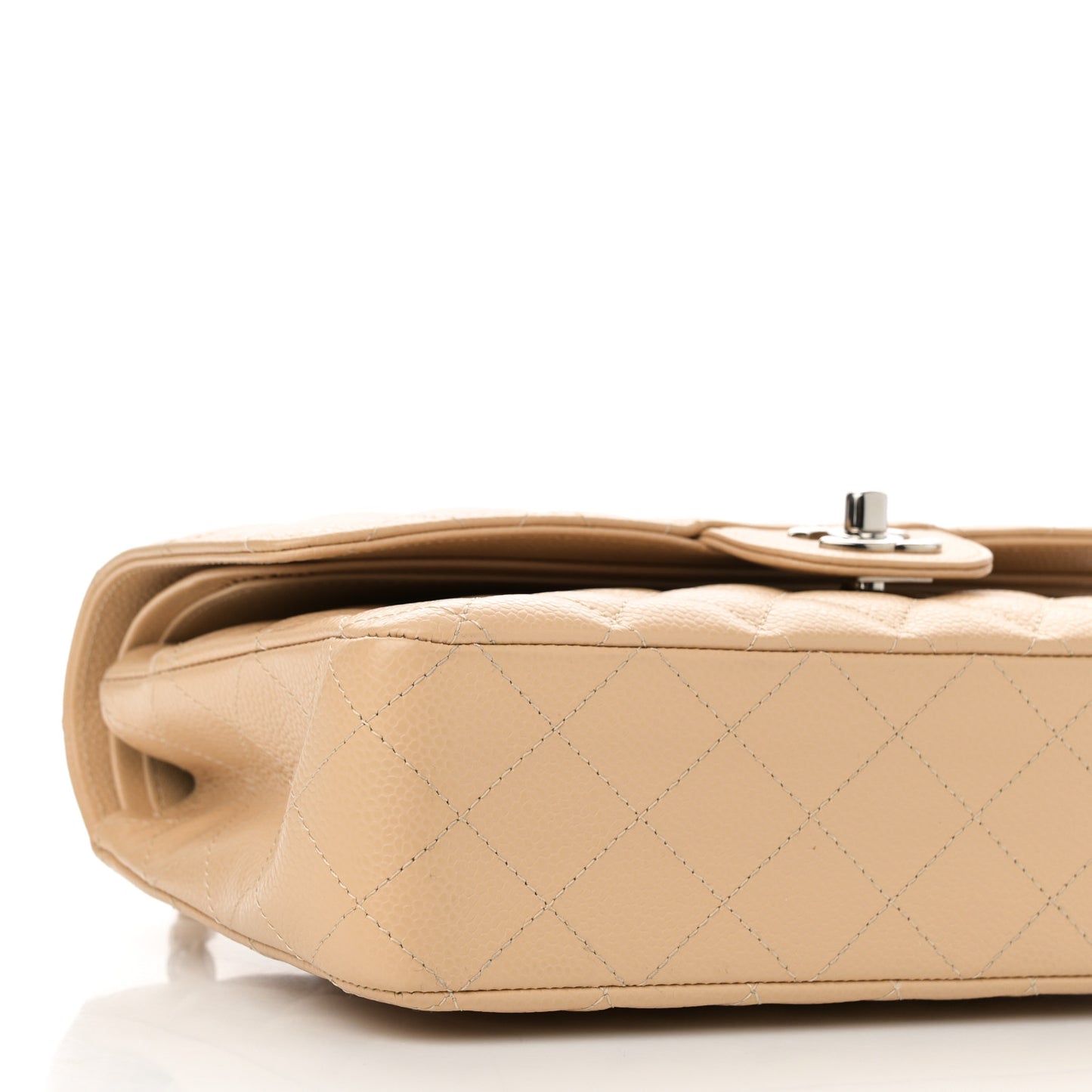 Caviar Quilted Medium Double Flap Beige
