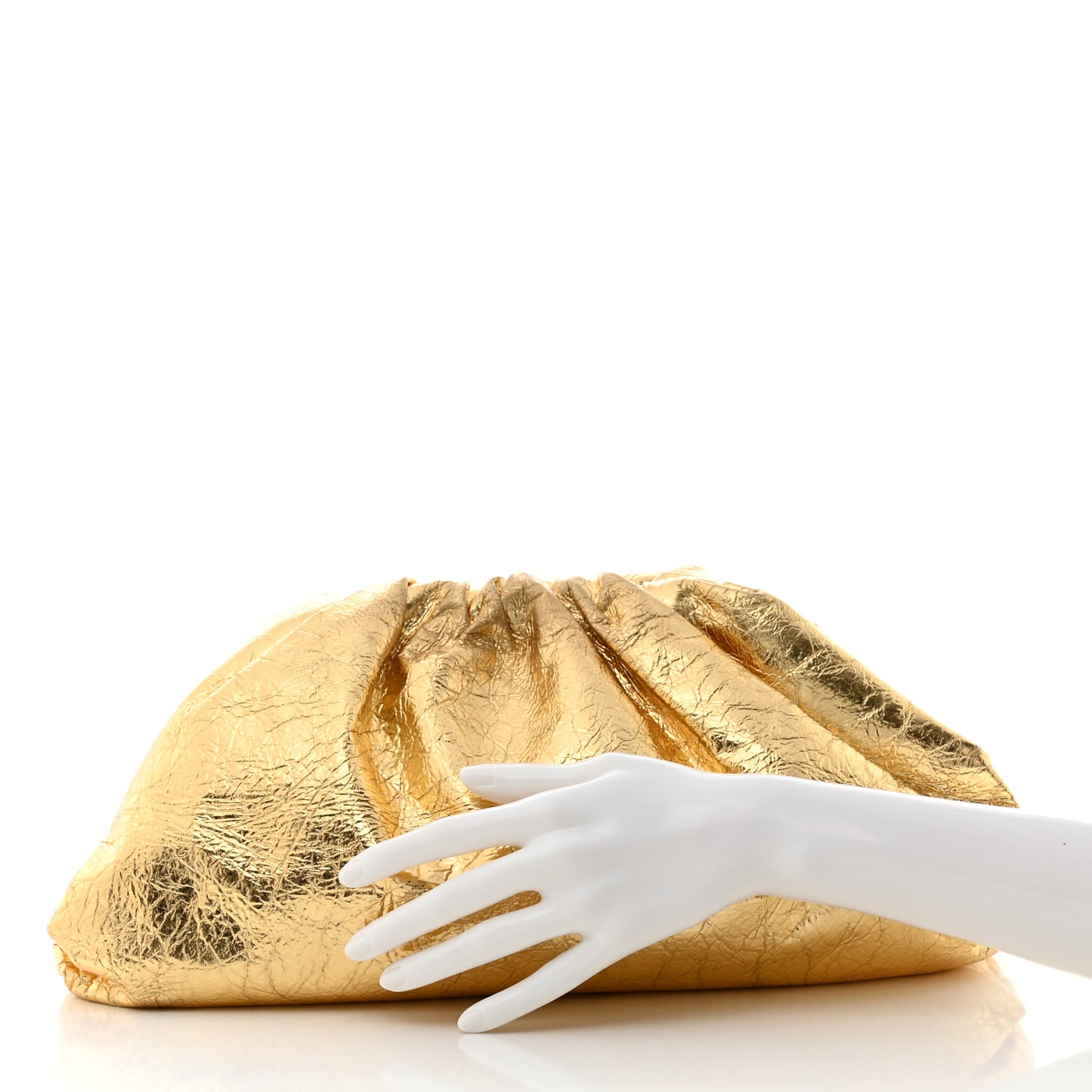 Metallic Crinkled Lambskin The Pouch Oversized Clutch Oro