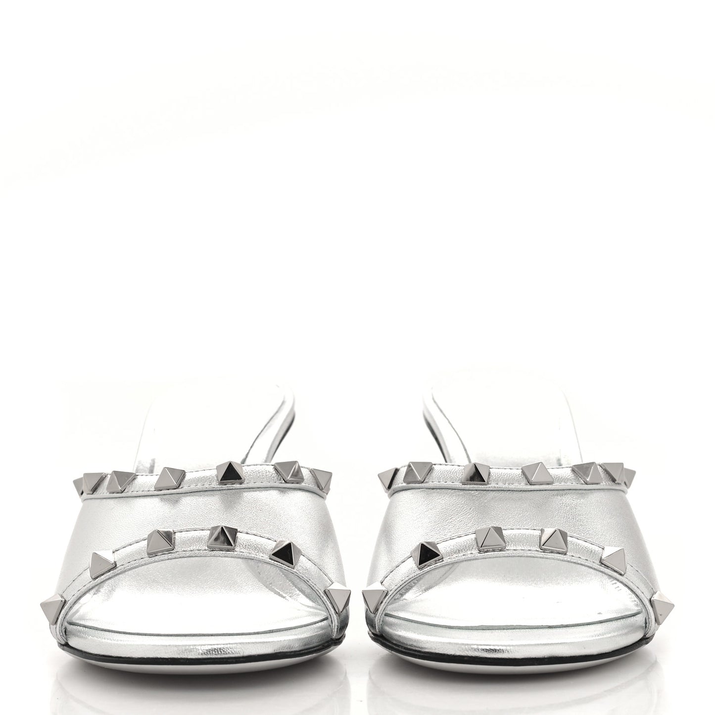 Metallic Lambskin Plexiglass Rockstud 75mm Wedge Sandals 37 Silver Transparent
