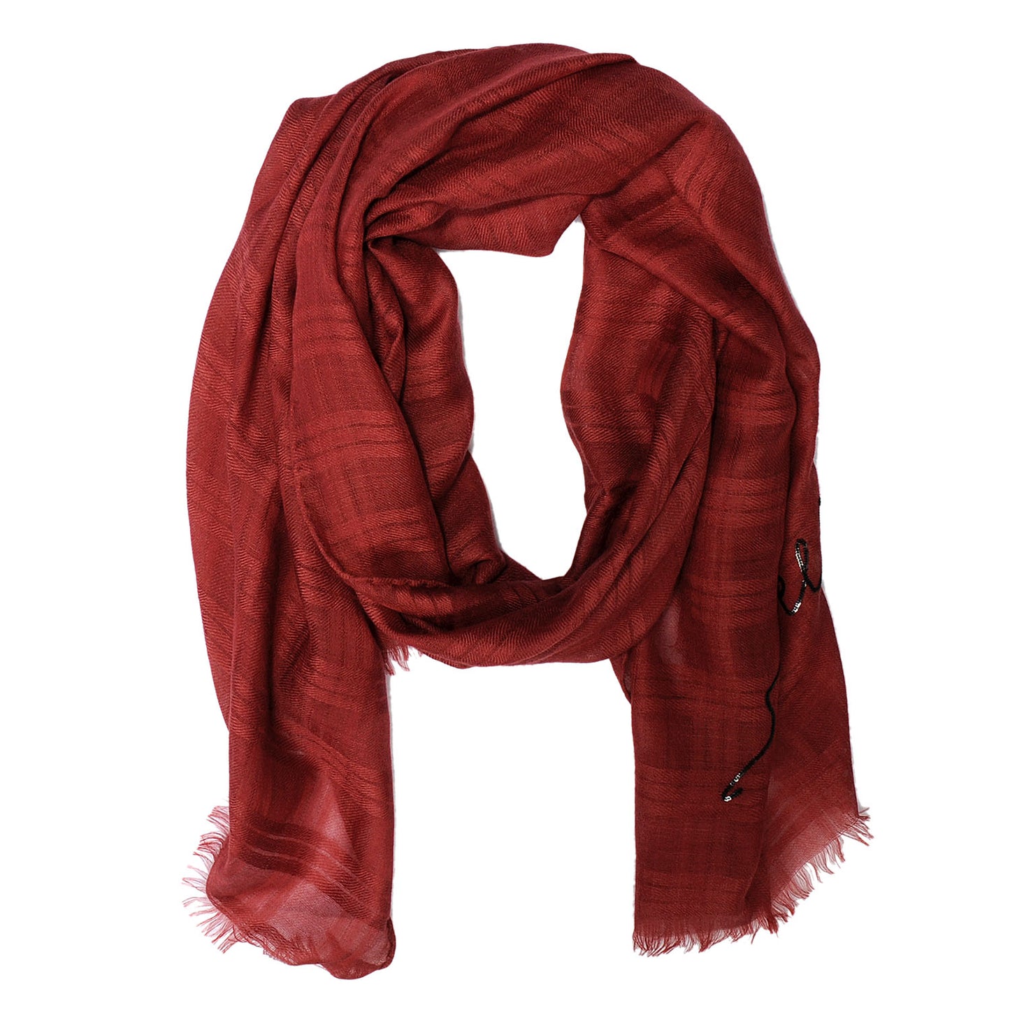 Cashmere Silk Sequins Plaid Logo Scarf Shawl Red