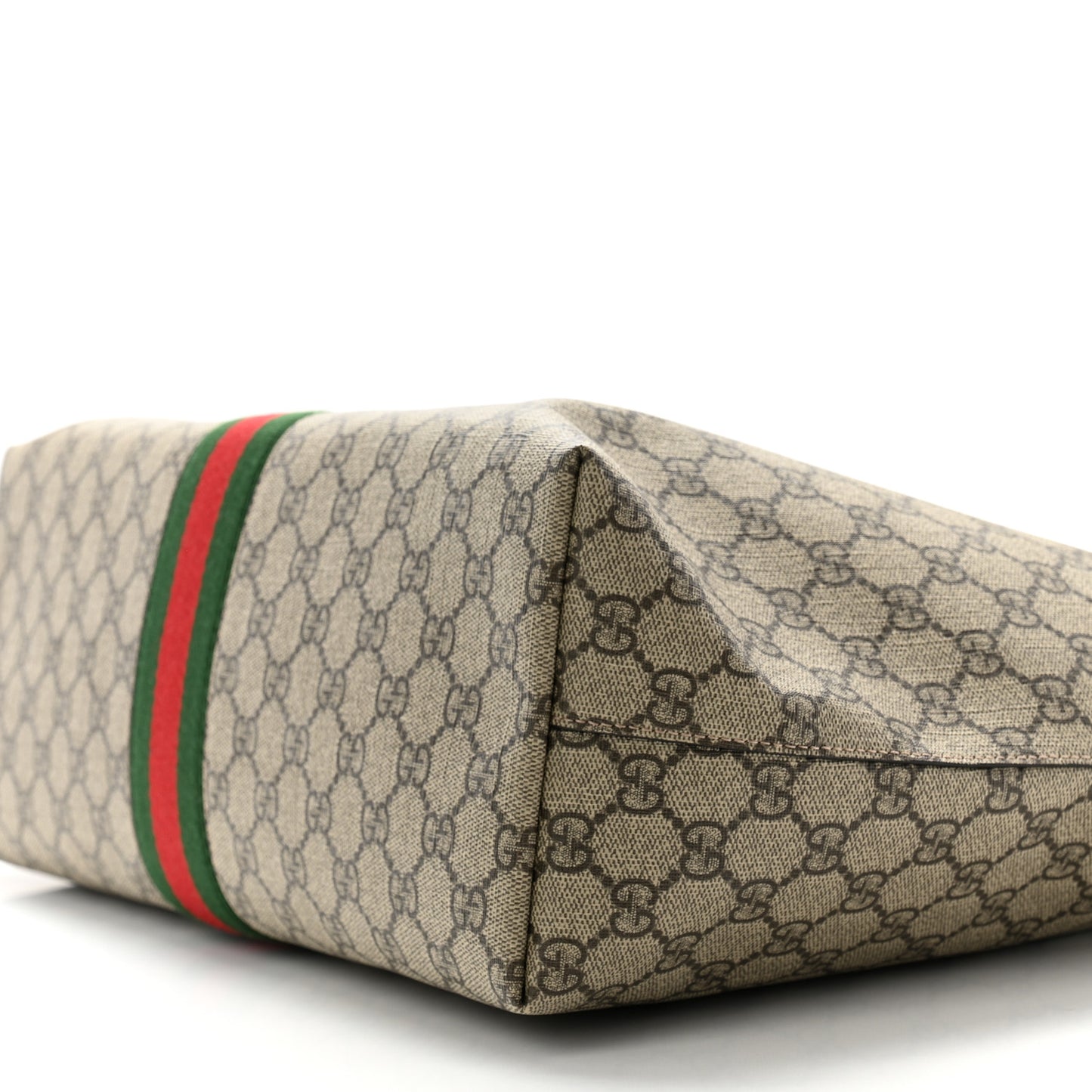 GG Supreme Monogram Textured Calfskin Web Medium Ophidia Shopping Tote Beige Ebony New Acero