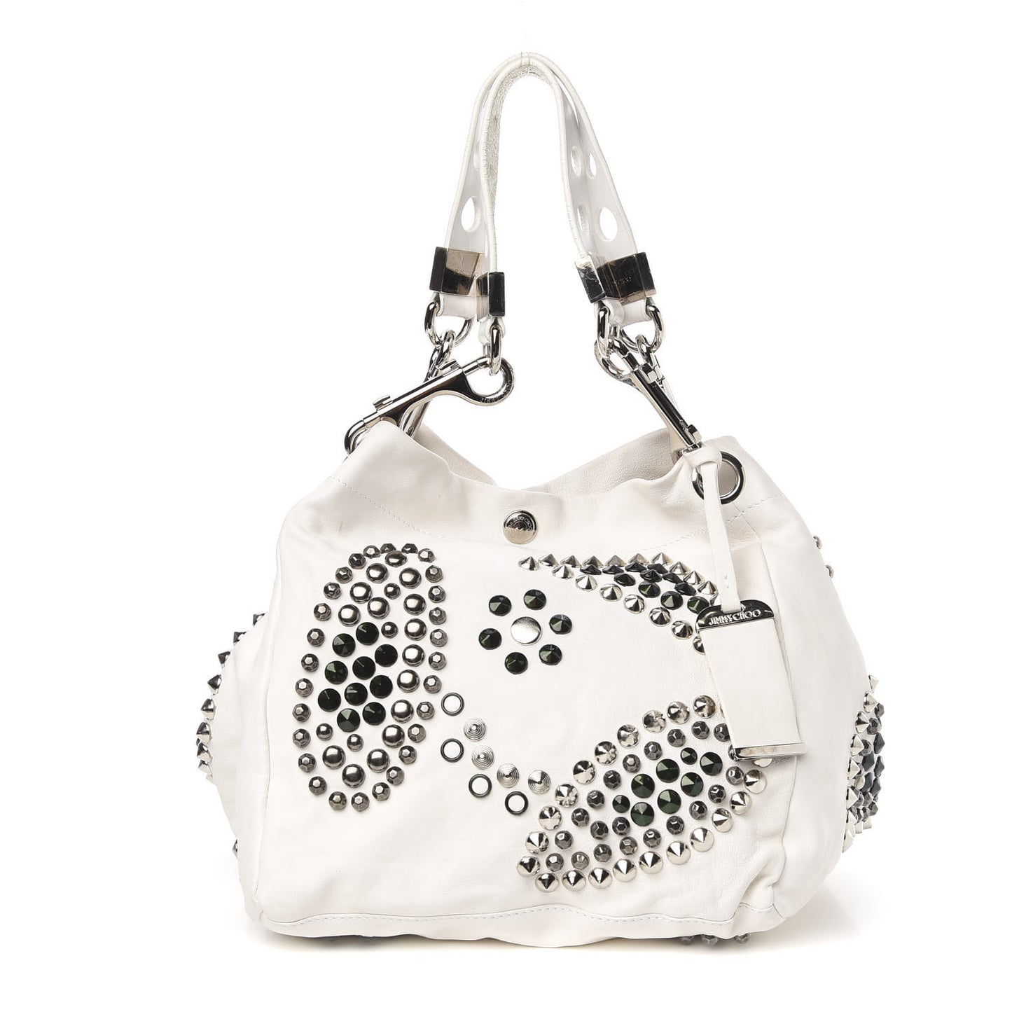 Calfskin Studded Lola Tote White