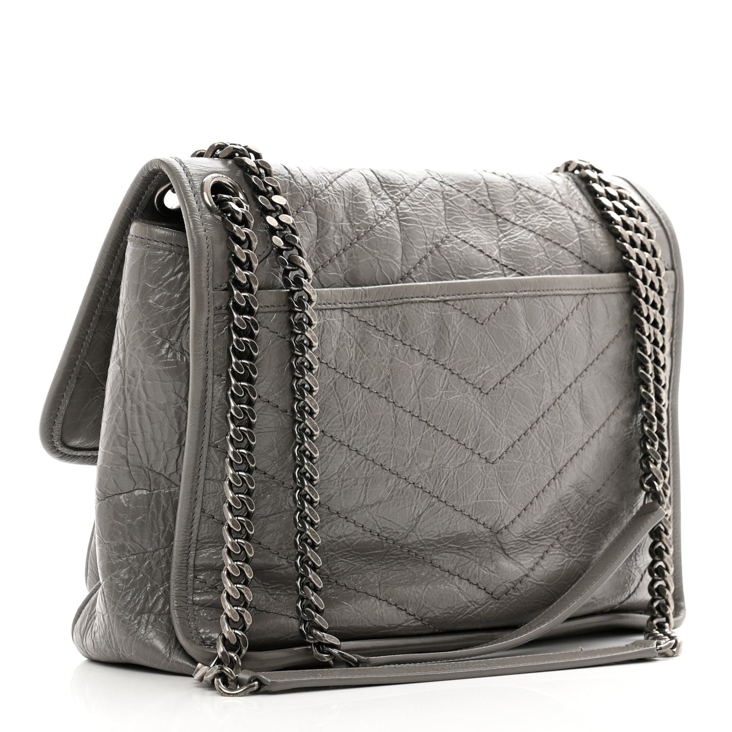 Crinkled Calfskin Matelasse Monogram Medium Niki Chain Satchel Fog