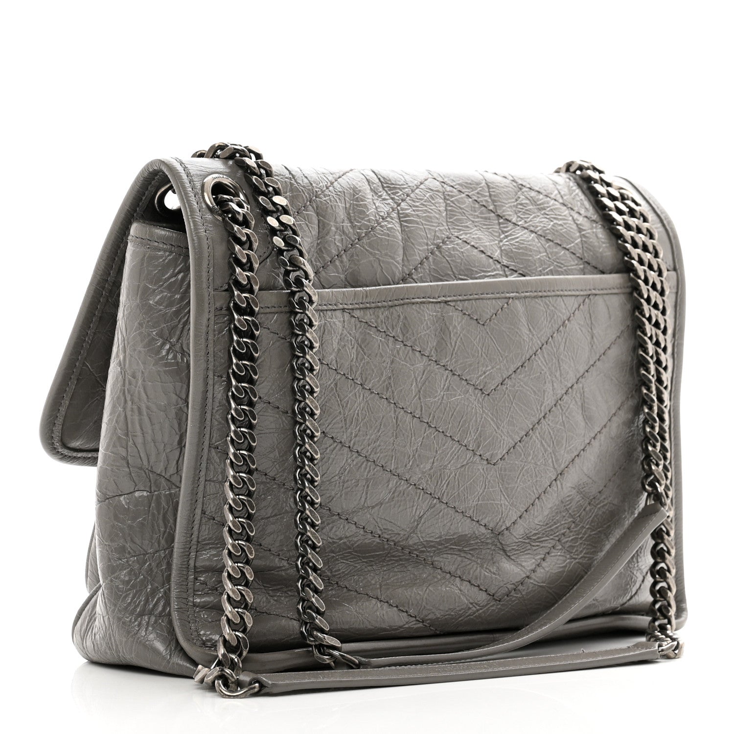 Saint Laurent Crinkled Calfskin Matelasse Monogram Medium Niki Chain Satchel Fog 3 of 11