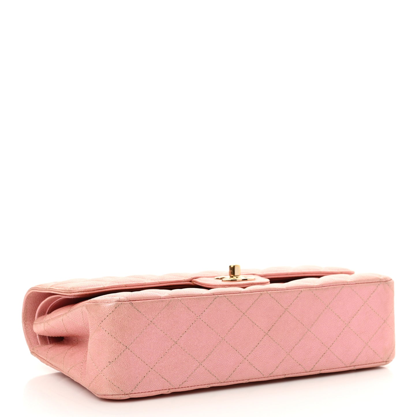 Iridescent Caviar Quilted Medium Double Flap Rose Pink