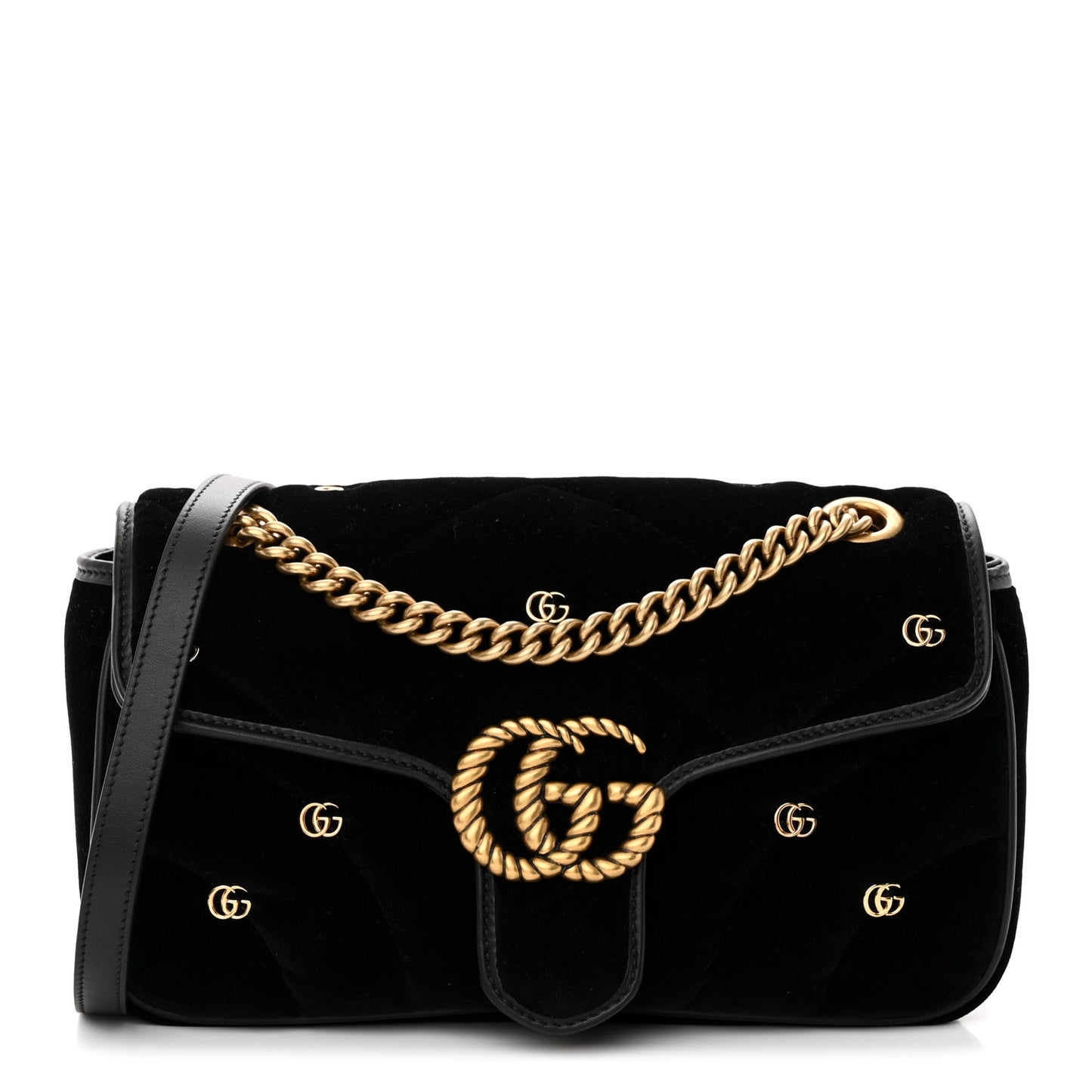 Velvet Matelasse Double G Studs Small Torchon GG Marmont Shoulder Bag Black