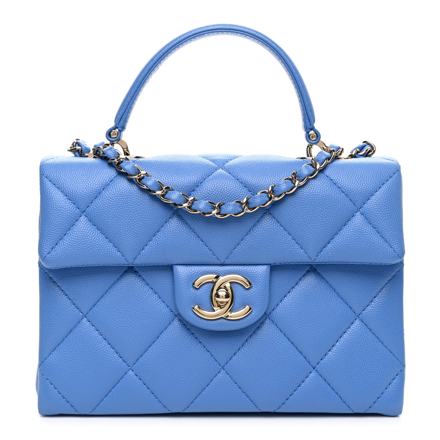 CHANEL ブルーキルティングバッグ Chanel Caviar Quilted Mini Retro Twist Top Handle Flap Blue