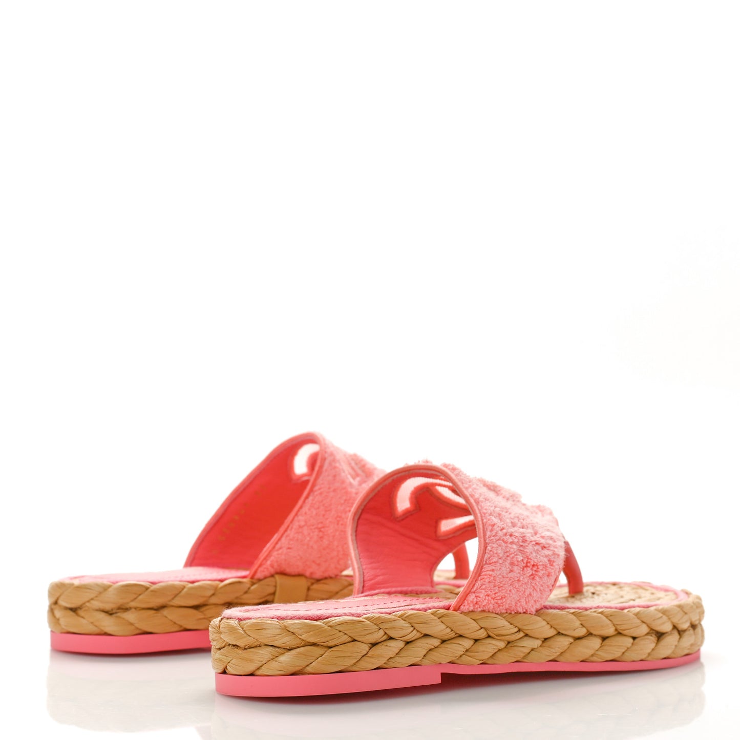 Terry Cloth Raffia CC Logo Thong Sandals 37 Pink