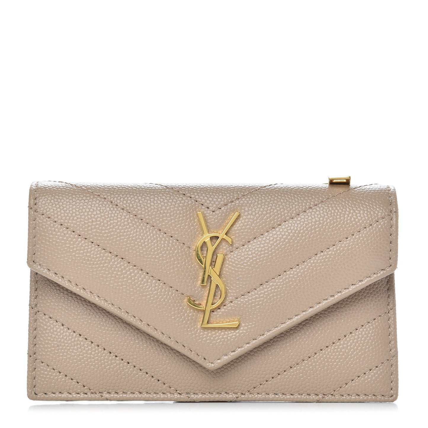 Grain De Poudre Matelasse Chevron Monogram Compact Wallet Dark Beige