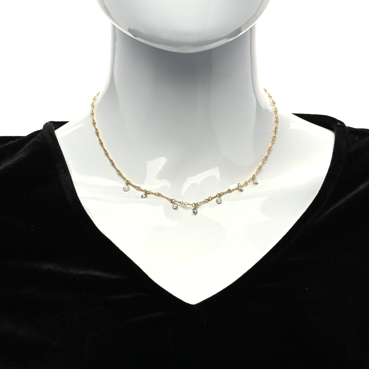 18K Yellow White Gold Diamonds by the Inch Dog Bone Chain Dangle Necklace
