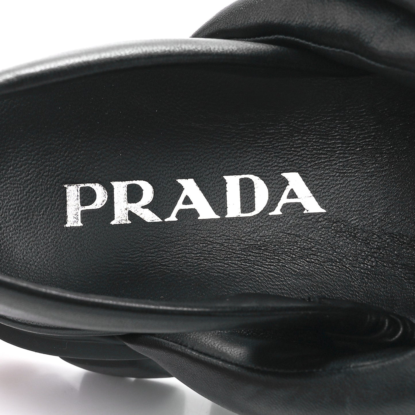 Nappa Soft Metal Triangle Logo Padded Monolith 55mm Slingback Sandals 39 Black