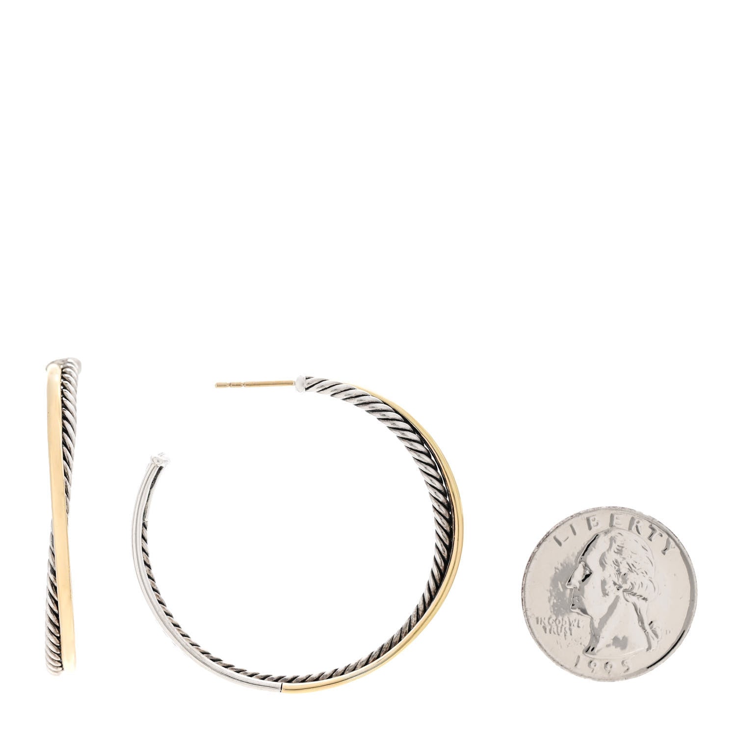 David Yurman Sterling Silver 18K Yellow Gold 44mm Extra Large Crossover Cable Hoop Earrings 2 of 6