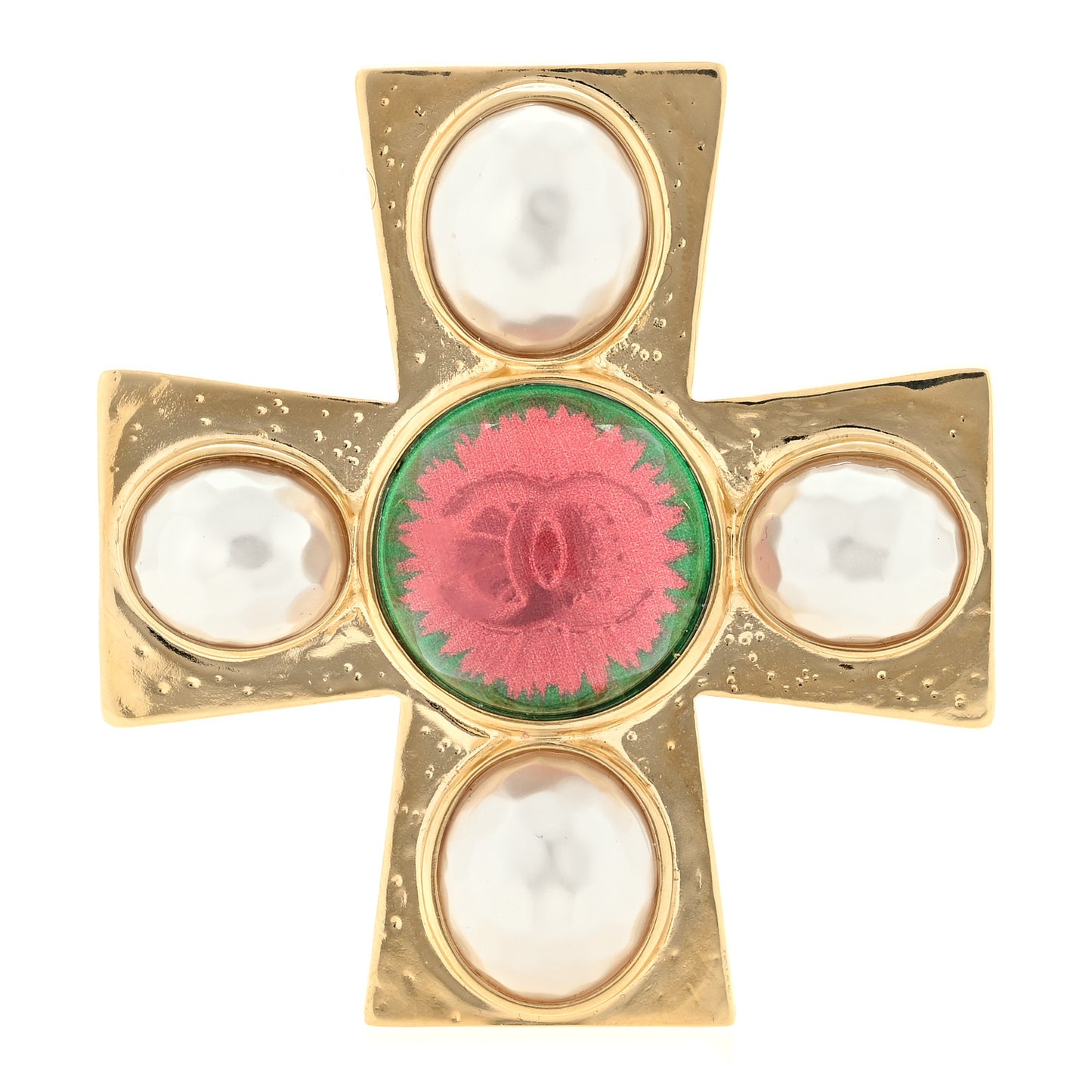 Metal Pearl Resin CC Cross Brooch Gold Pink Green White