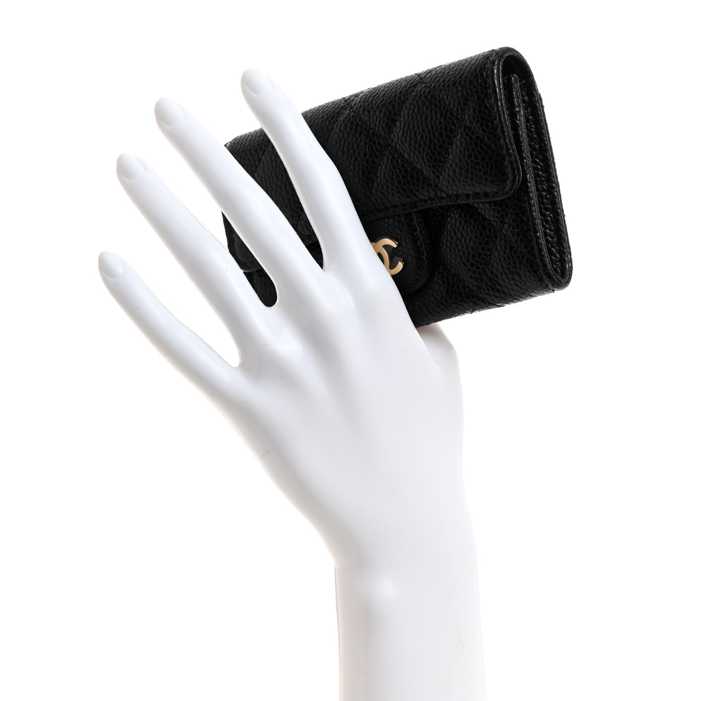 Caviar Quilted Flap Card Holder Wallet Black