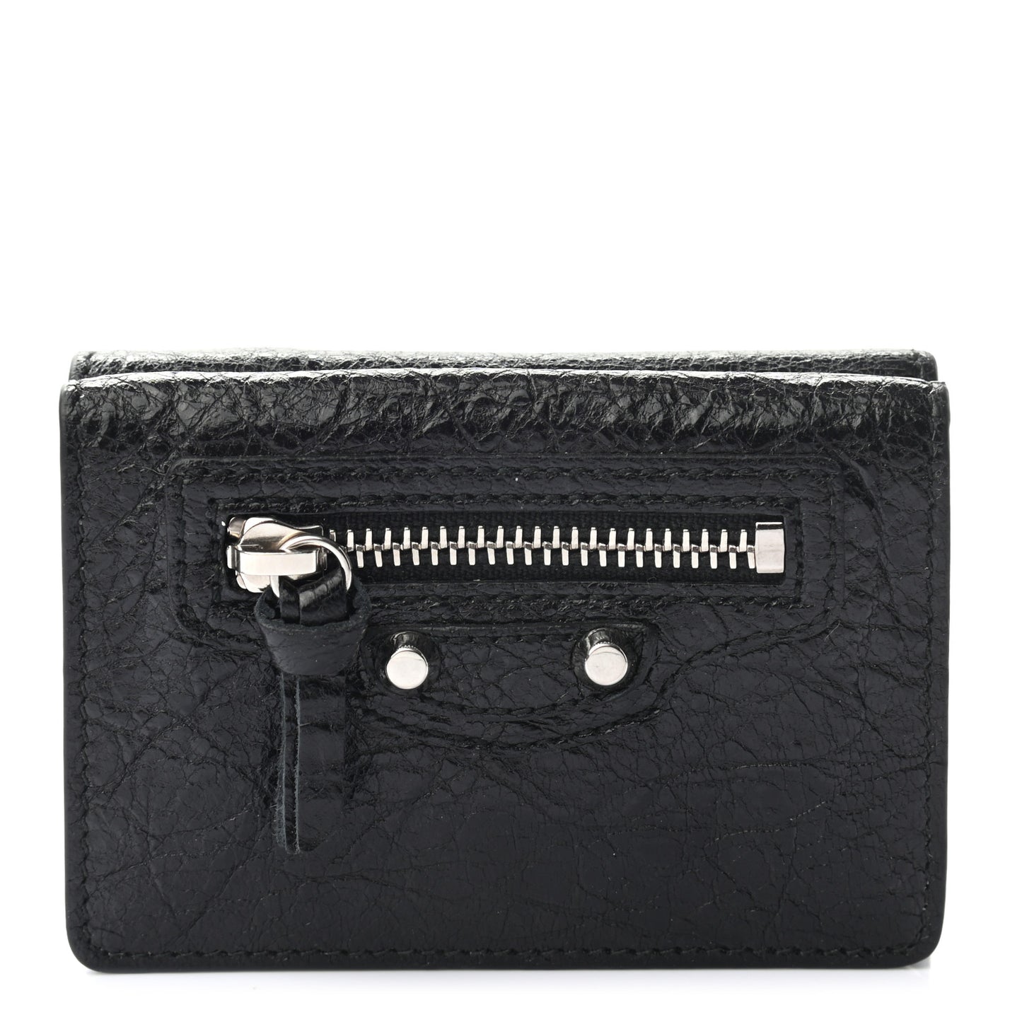 Agneau Classic Silver Hardware Mini Wallet Black