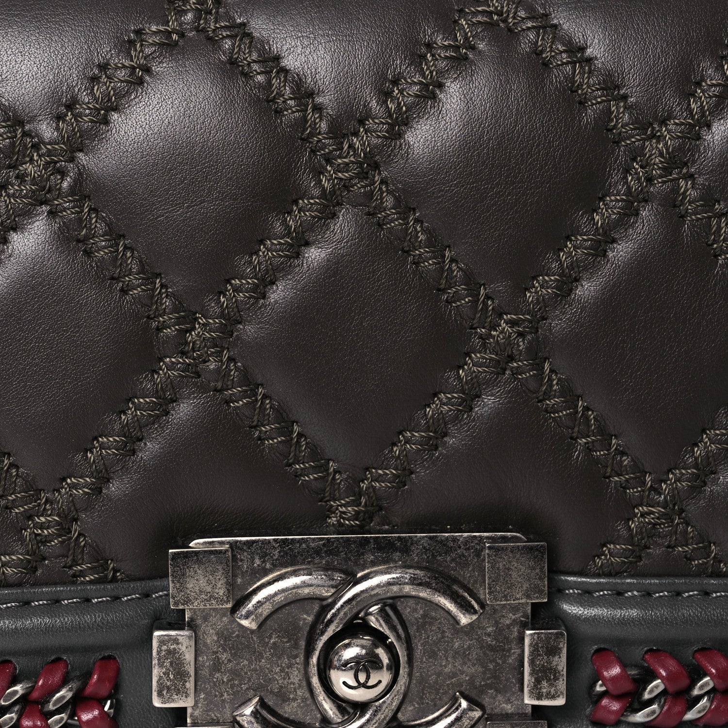 Chanel Calfskin Quilted Small Boy Top Handle Flap Grey Burgundy 8 of 13