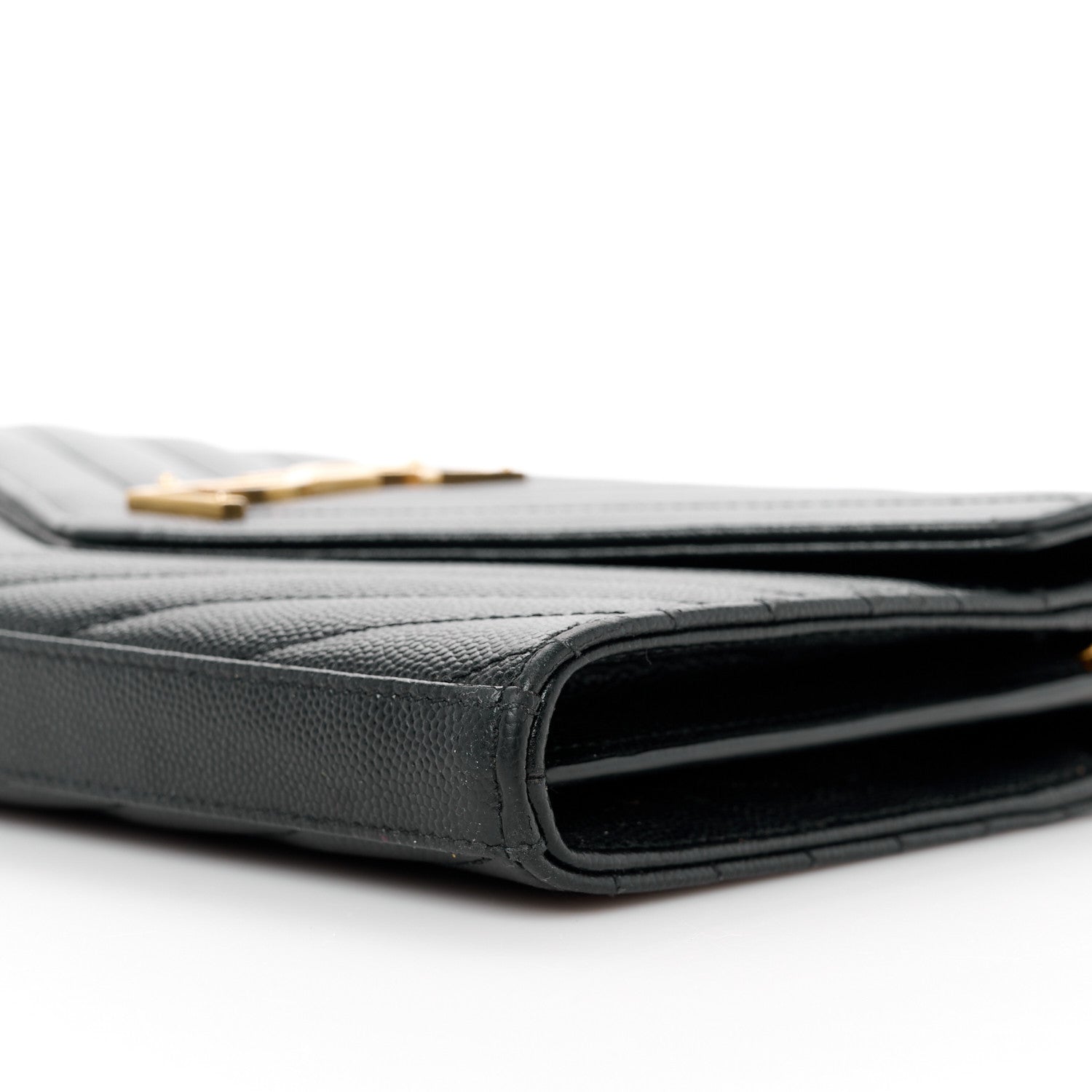 Saint Laurent Grain De Poudre Matelasse Chevron Monogram Chain Wallet Black 10 of 10