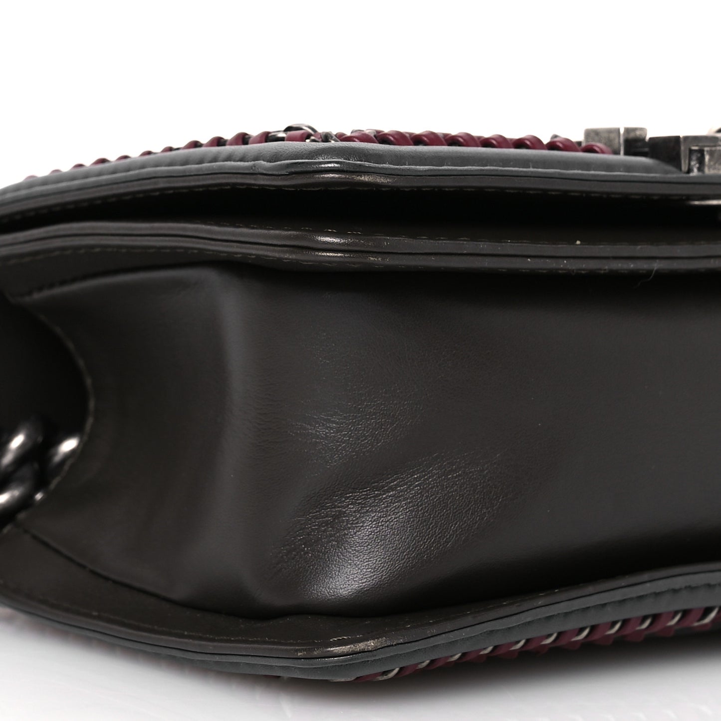 Calfskin Quilted Small Boy Top Handle Flap Grey Burgundy