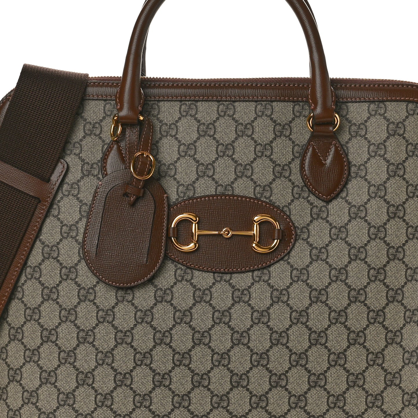GG Supreme Monogram Azalea Calfskin Horsebit 1955 Duffle Bag Beige Ebony Brown Sugar