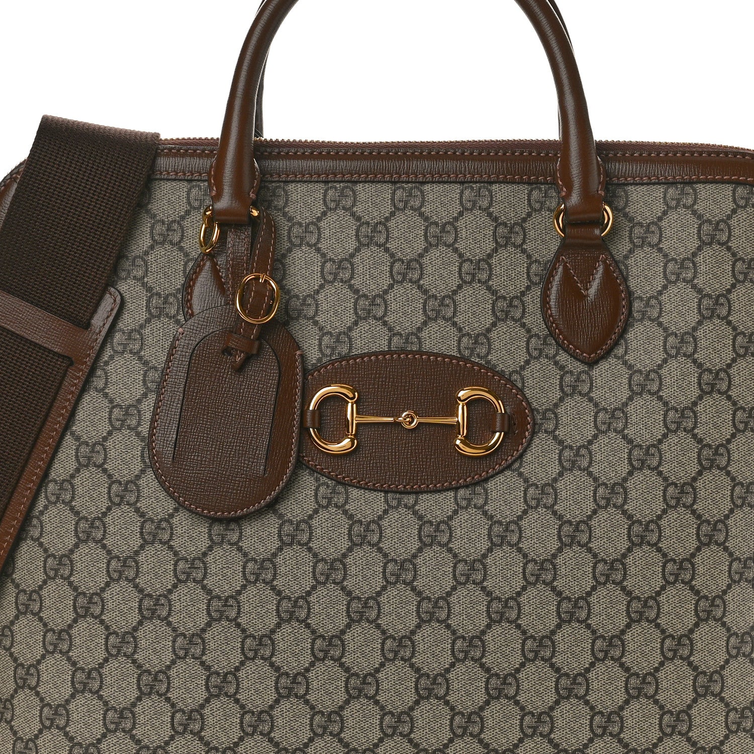 Gucci GG Supreme Monogram Azalea Calfskin Horsebit 1955 Duffle Bag Beige Ebony Brown Sugar 8 of 10