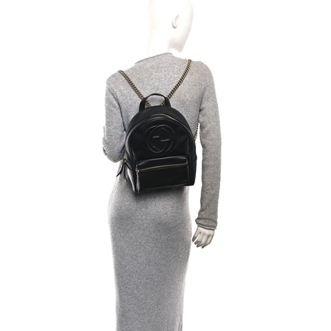 Pebbled Calfskin Soho Chain Backpack Black