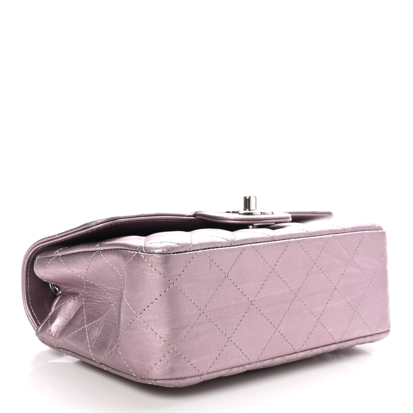 Metallic Calfskin Quilted Mini Rectangular Flap Pink