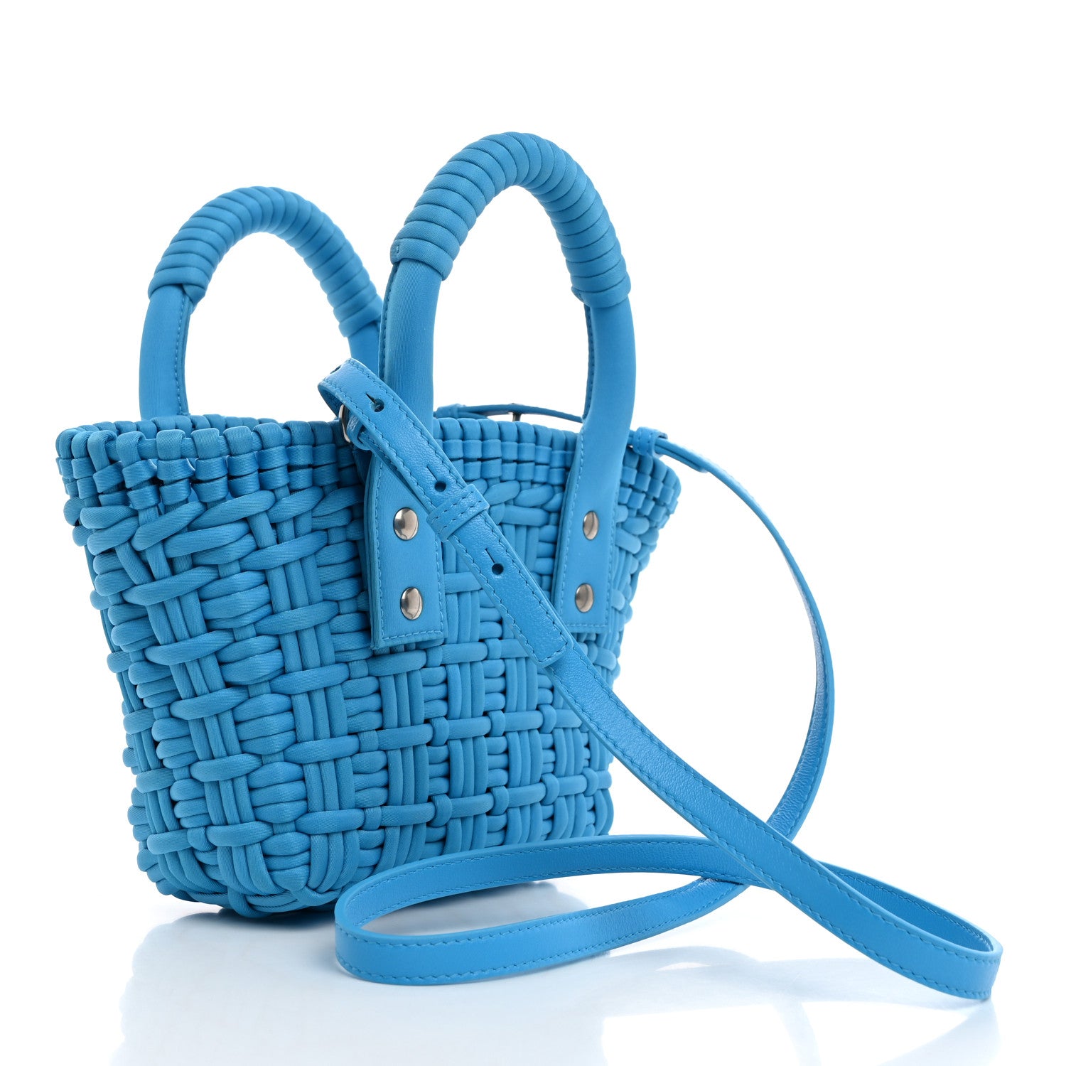 Balenciaga Recycled Nylon Faux Calfskin XXS Bistro Basket Cyan White 2 of 11