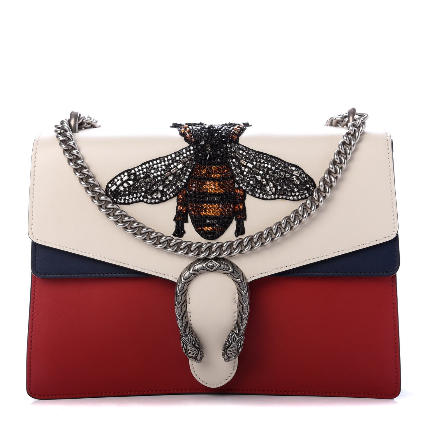 Calfskin Bee Embroidered Medium Dionysus Shoulder Bag White Blue Hibiscus Red