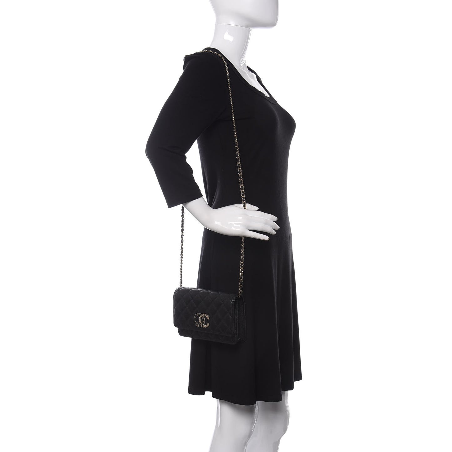 Caviar Quilted French New Wave Chain CC Wallet On Chain WOC Black