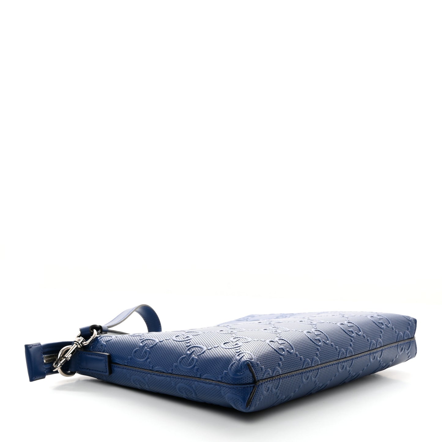 Calfskin GG Tennis Embossed Medium Wristlet Messenger Bag Intense Metal Blue