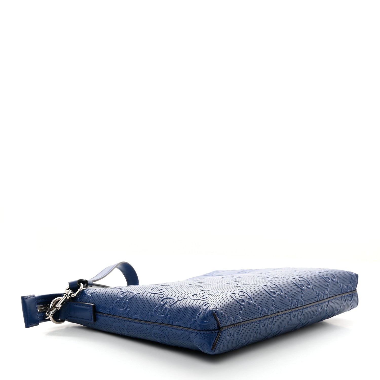 Gucci Calfskin GG Tennis Embossed Medium Wristlet Messenger Bag Intense Metal Blue 4 of 10