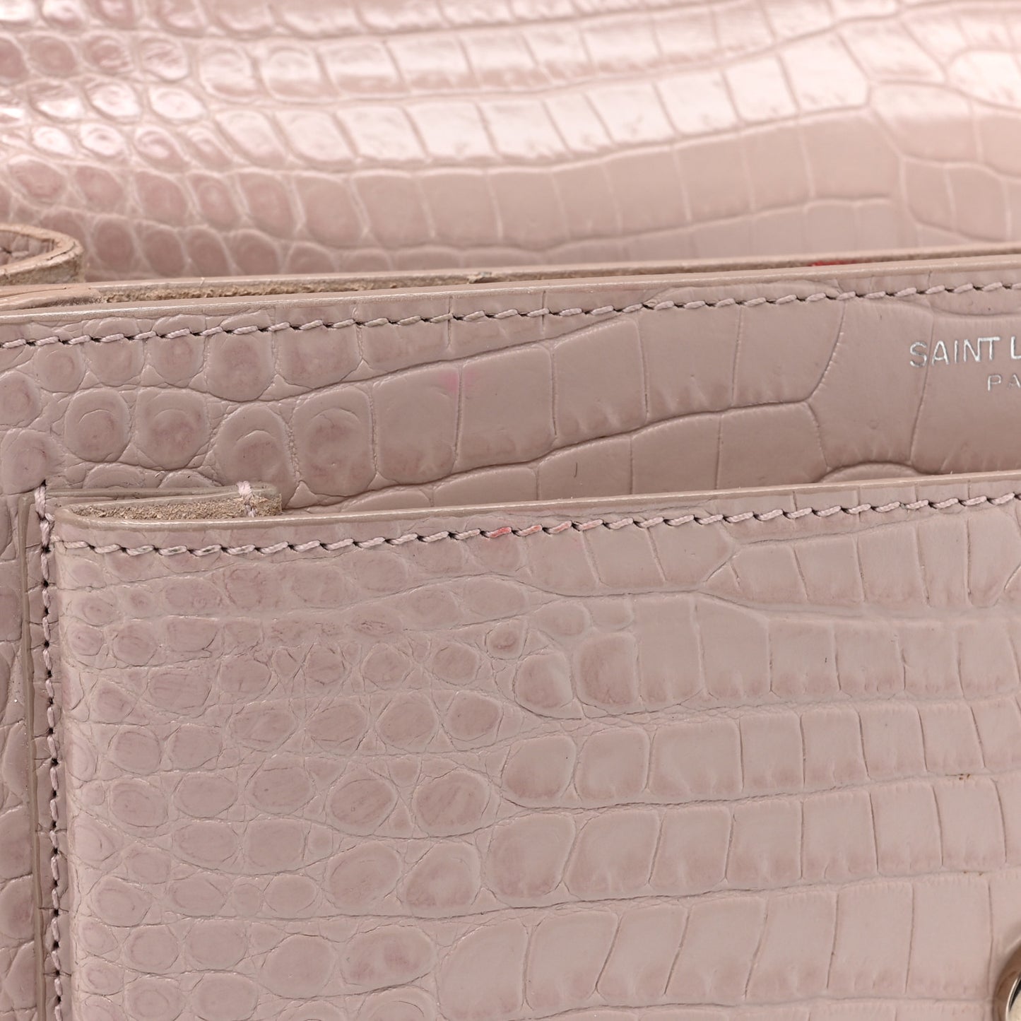 Calfskin Crocodile Embossed Medium Monogram Sunset Powder Pink