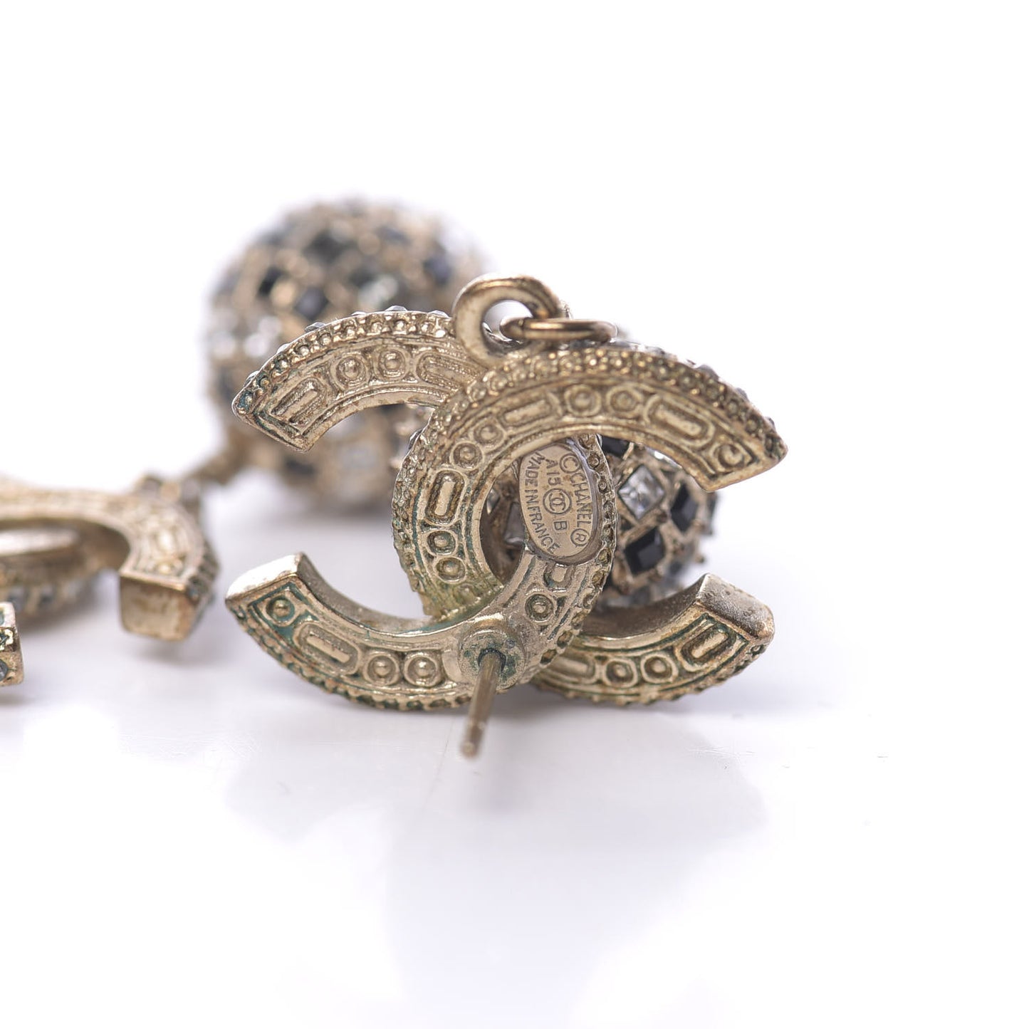 Baguette Crystal CC Drop Earrings Gold Black