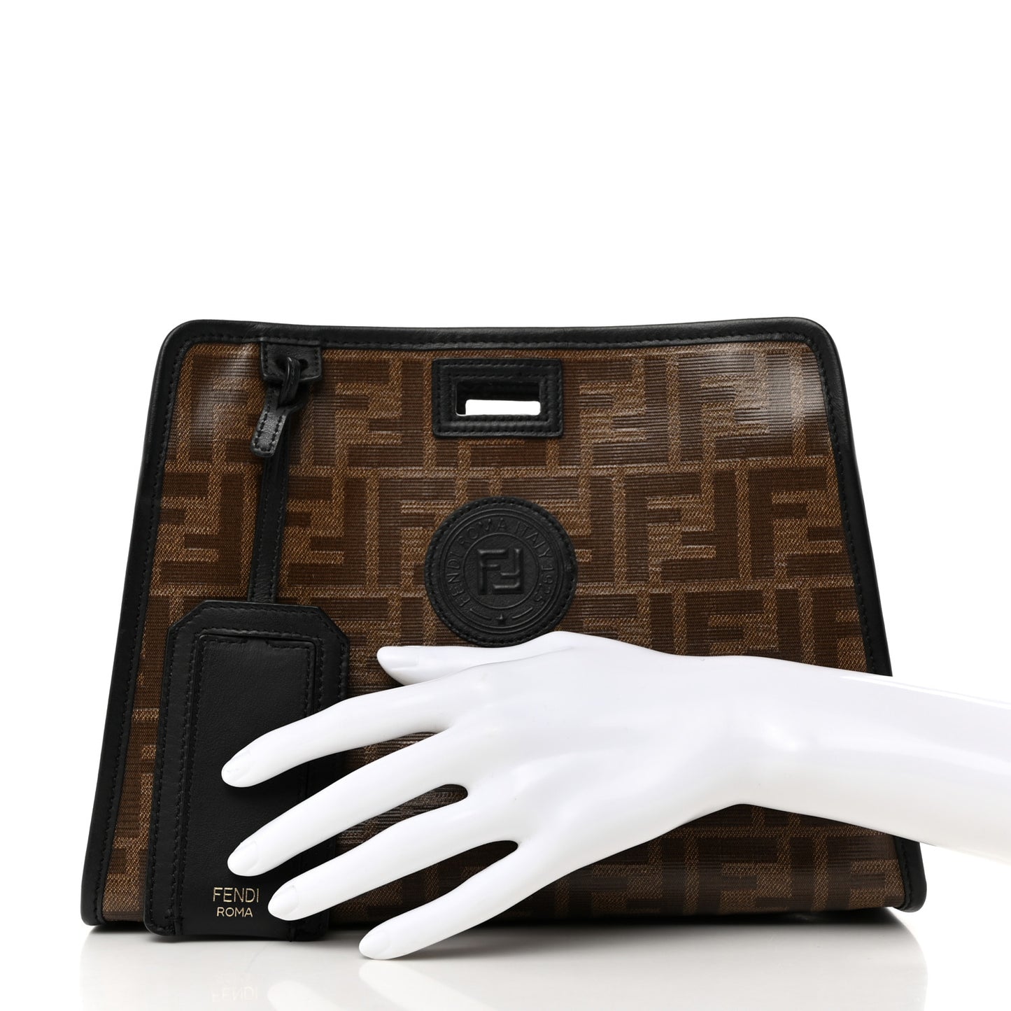 Glazed Fabric Vitello Century FF 1974 Stamp Patch Mini Peekaboo Defender Cover Mogano Panna Black