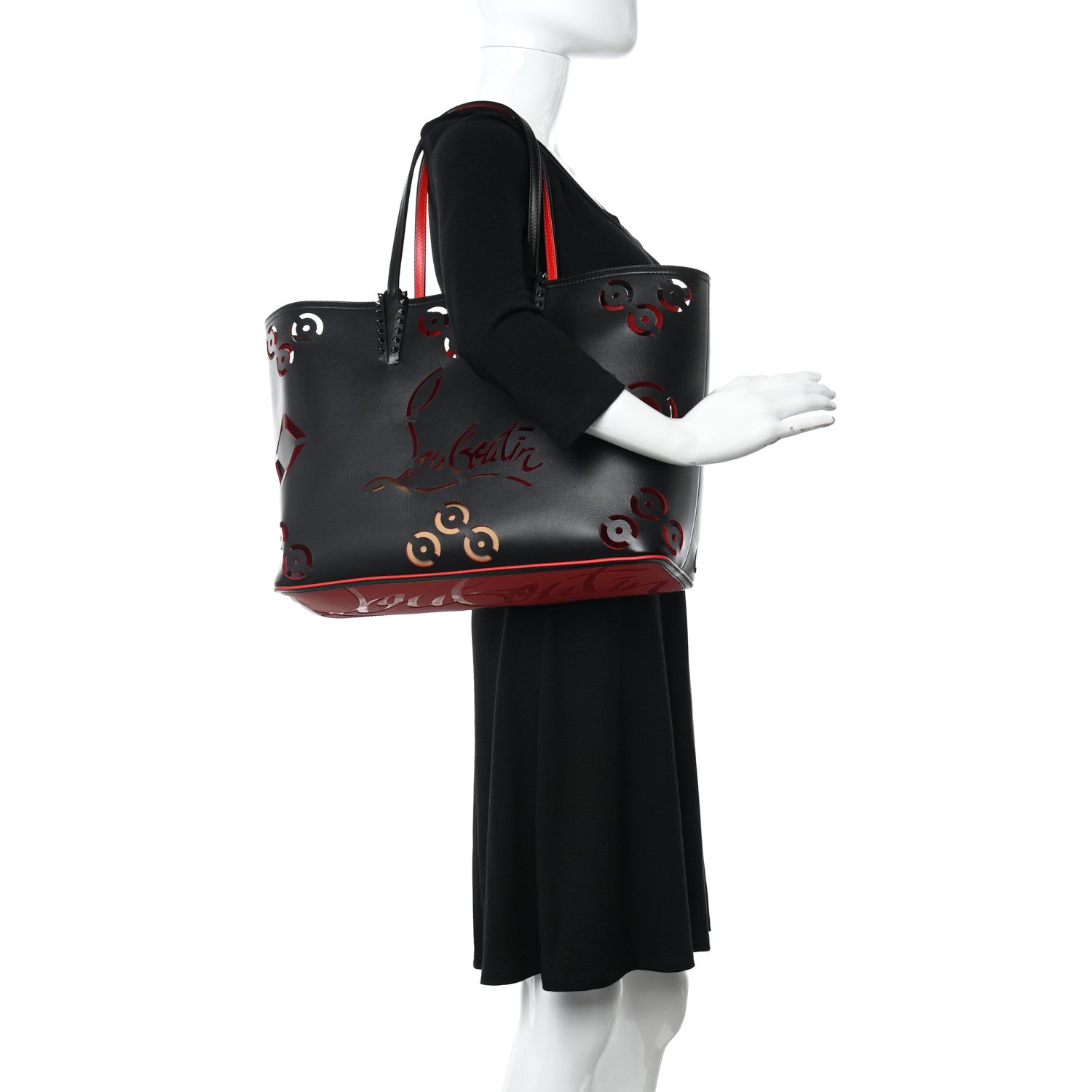 Christian Louboutin Calfskin Loubinthesky Perforated Cabarock Spikes Tote Black 2 of 11